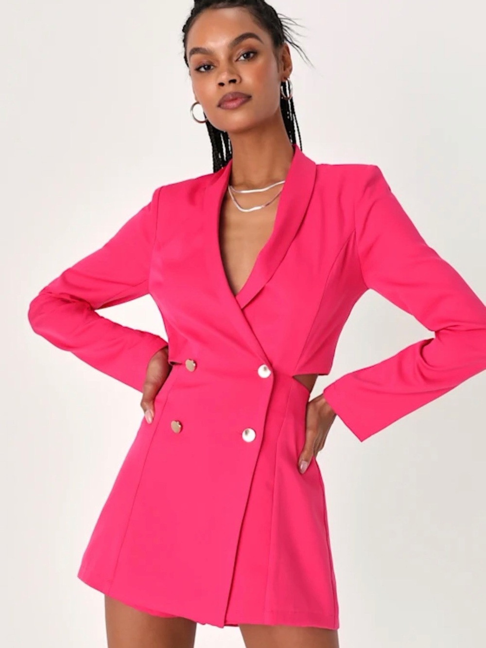 Lulus Ahead of the Trend Hot Pink Long Sleeve Blazer Romper
